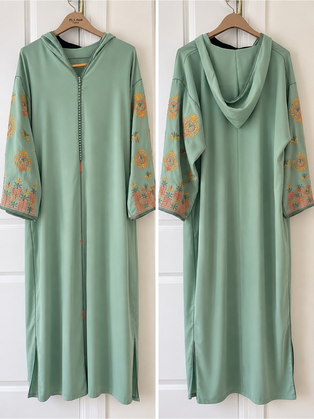 Light Sage Embroidered Hooded Kaftan Jacket